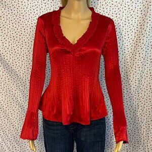 Red Pleated Long Sleeve Blouse Early 2000s Sunny Leigh